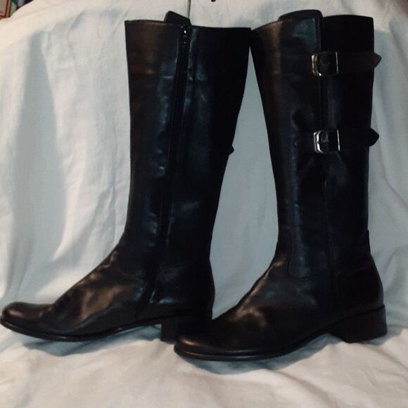 Gabor Astoria Knee High Leather Buckle Boots Black - Picture 1 of 12